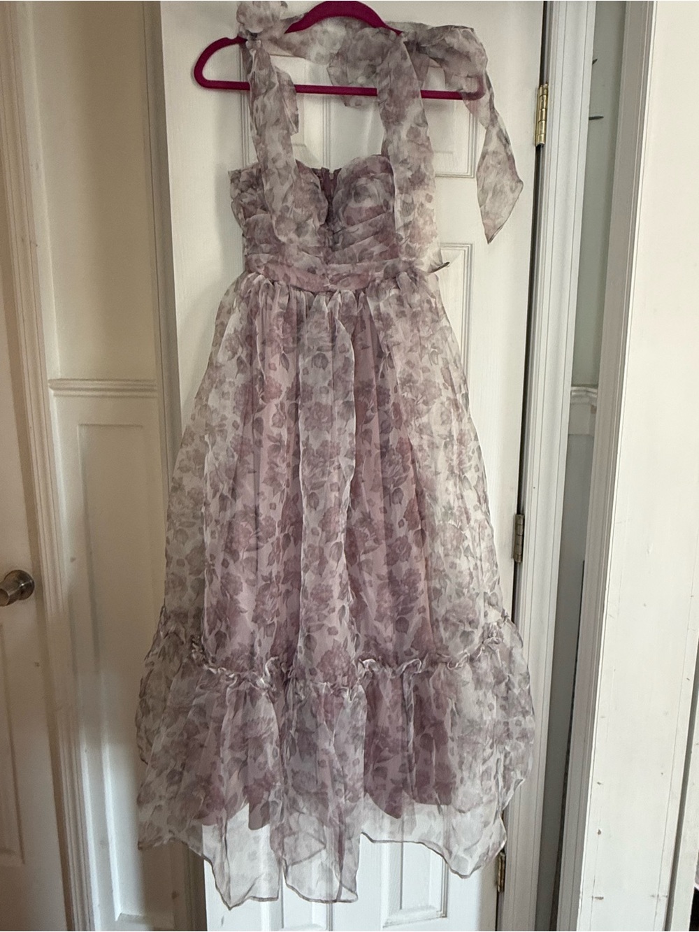 New Petal and Pup Floret Midi Dress XS Bow Tie Lavender Purple Garden Bridesmaid - Picture 7 of 8